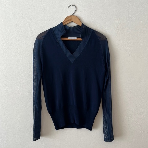 Alidio Michelli Blue Lightweight Sweater with Sheer Sleeves - Picture 1 of 7